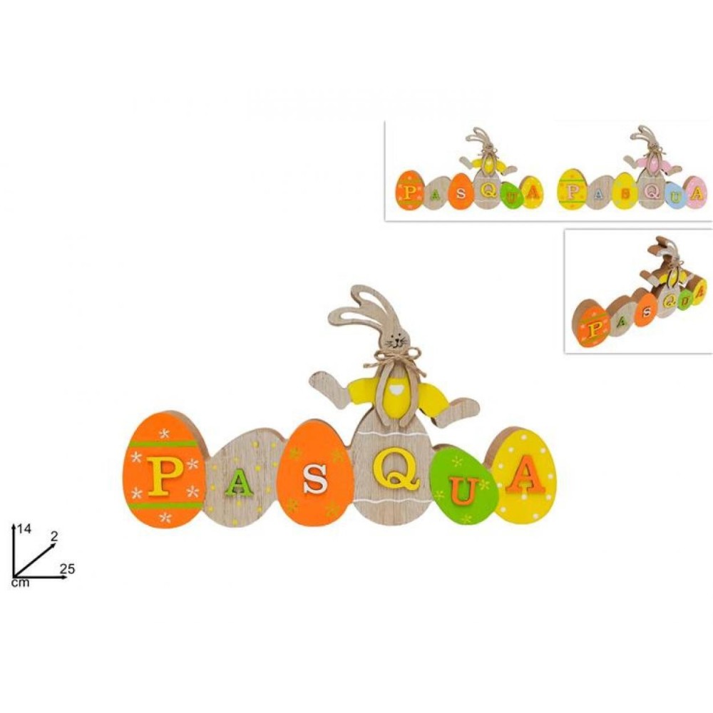 DECORAZIONE LEGNO CON SCRITTA PASQUA C CONIGLIO 2 COLORI